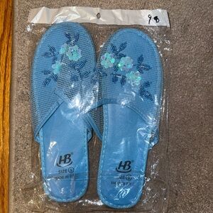 Blue Floral Mesh Slip-On Women's Slippers